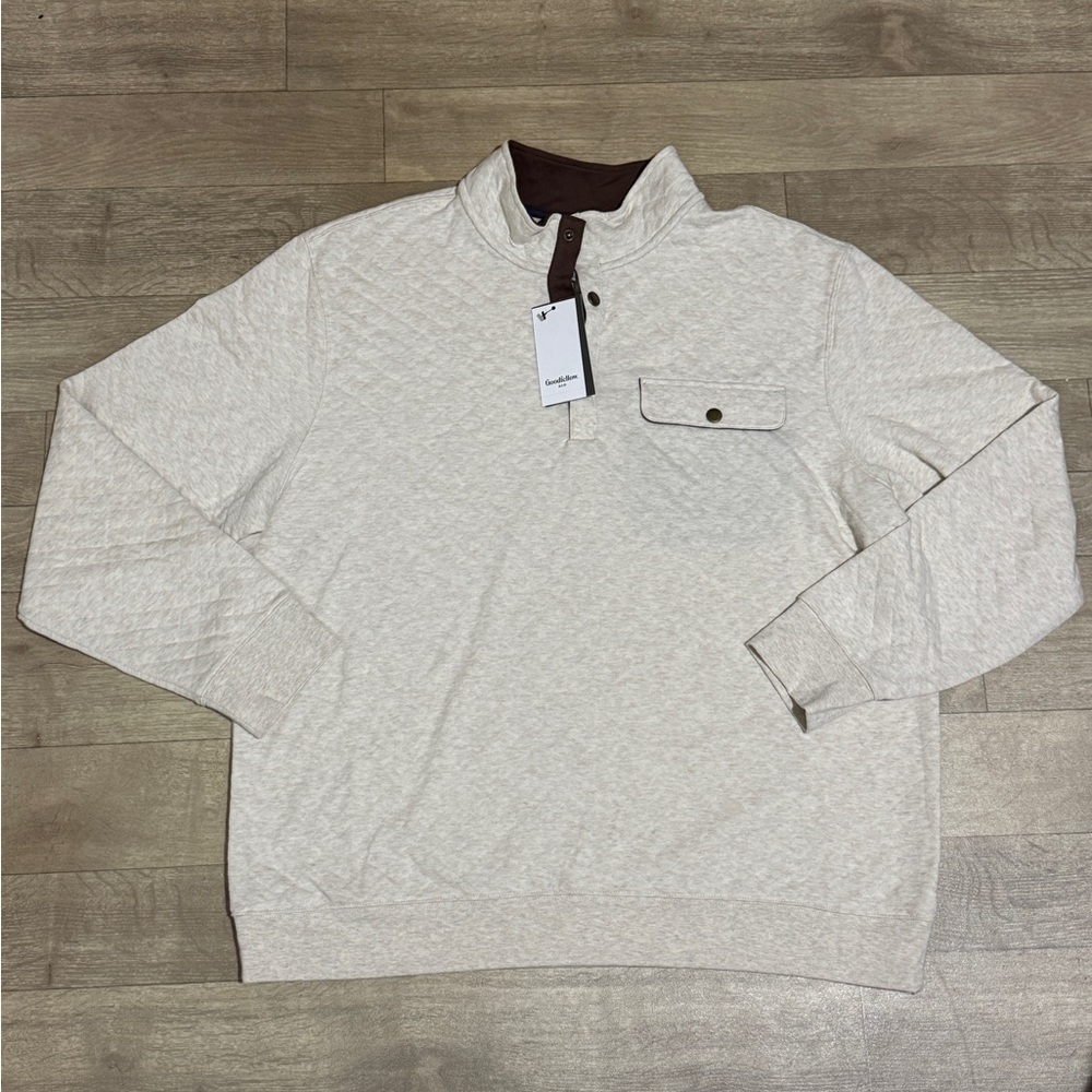 Goodfellow & Co Men's Comfort Wear Quilted 1/4 Snap Pullover Oatmeal Size XL - Picture 2 of 9